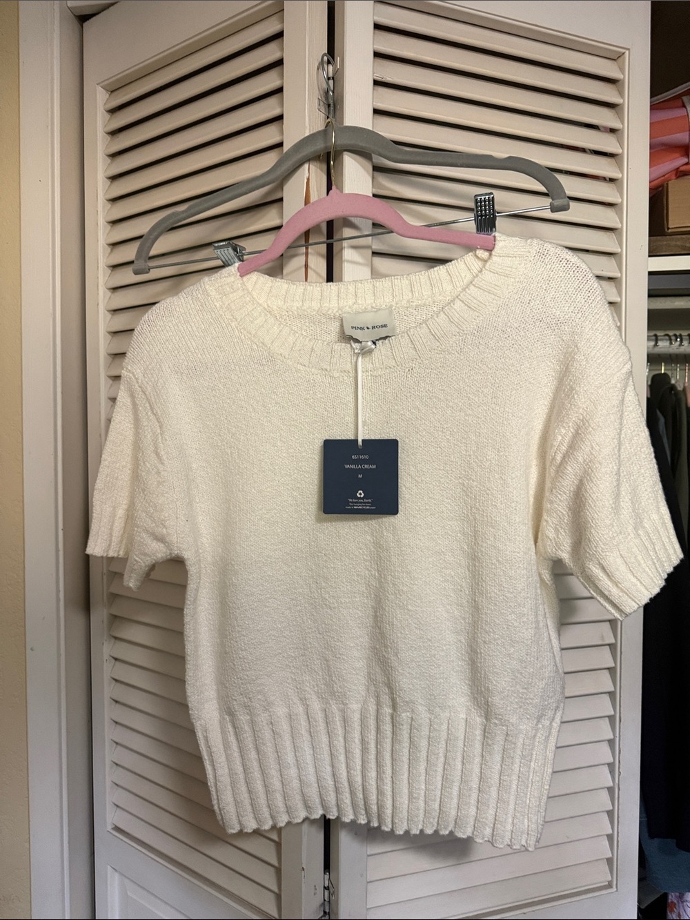 Pink Rose Vanilla Cream Short Sleeve Crew Sweater
